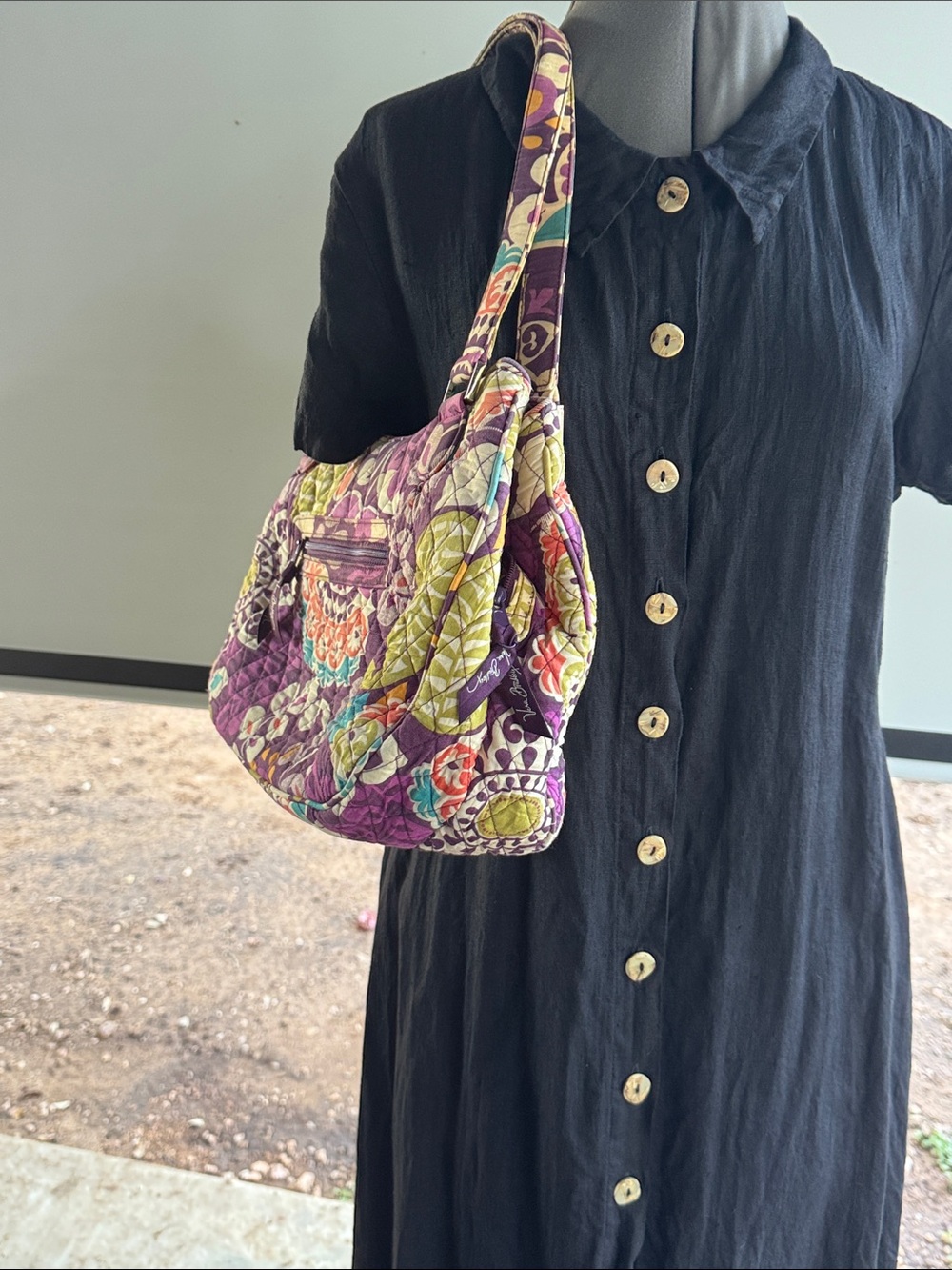 Vera Bradley Quilted Floral Shoulder Bag in Purple and Lime